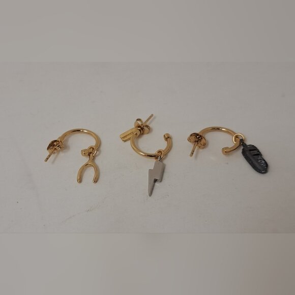 NEW Coach Pave Wishbone Feather Bolt Mix Earring Set of 3 - Picture 1 of 5